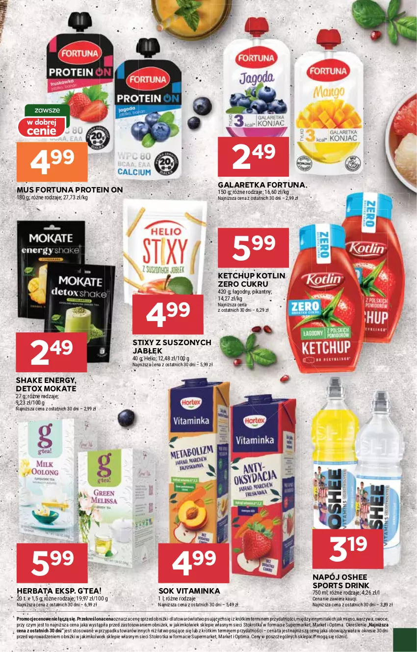 Gazetka promocyjna Stokrotka - Market - ważna 29.01 do 04.02.2026 - strona 13 - produkty: Fortuna, Gala, Galaretka, Helio, Herbata, Inka, Ketchup, Kotlin, Mięso, Mus, Napój, Optima, Oshee, Owoce, Por, Sok, Sport, Warzywa