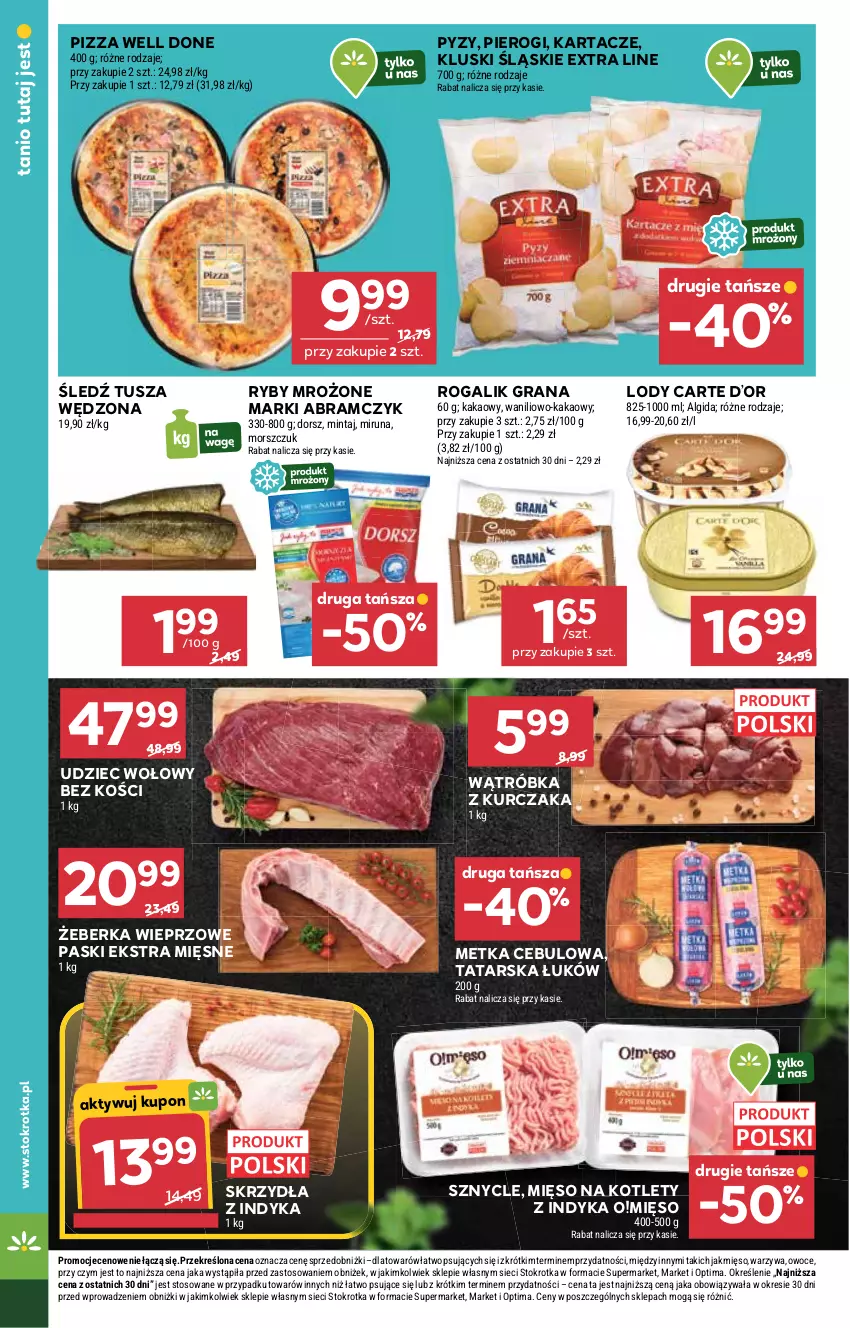Gazetka promocyjna Stokrotka - Market - ważna 29.01 do 04.02.2026 - strona 8 - produkty: Algida, Dorsz, Gra, Kakao, Kotlet, Kurczak, LG, Lody, Mięso, Mintaj, Miruna, Optima, Owoce, Pierogi, Pizza, Rogal, Tusz, Udziec wołowy, Warzywa