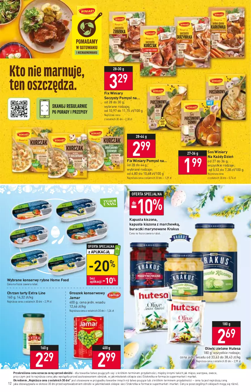 Gazetka promocyjna Stokrotka - Supermarket - ważna 06.04 do 12.04.2023 - strona 12 - produkty: Buraczki, Chrzan, Groszek, Krakus, Mięso, Oliwki, Oliwki zielone, Owoce, Ser, Sos, Warzywa, Winiary