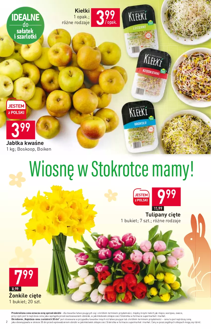 Gazetka promocyjna Stokrotka - Supermarket - ważna 06.04 do 12.04.2023 - strona 2 - produkty: Bukiet, Jabłka, Kiełki, Mięso, Owoce, Tulipan, Warzywa