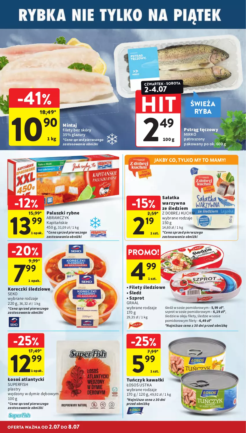 Gazetka promocyjna Intermarche - Gazetka promocyjna - ważna 02.06 do 08.07.2026 - strona 16 - produkty: Gra, Graal, Kawa, Koreczki śledziowe, Lazur, Mintaj, Olej, Paluszki rybne, Pstrąg, Pstrąg tęczowy, Ryba, Sałat, Sałatka, Sałatka warzywna, SEKO, Sos, Szprot, Szprot w sosie, Tuńczyk