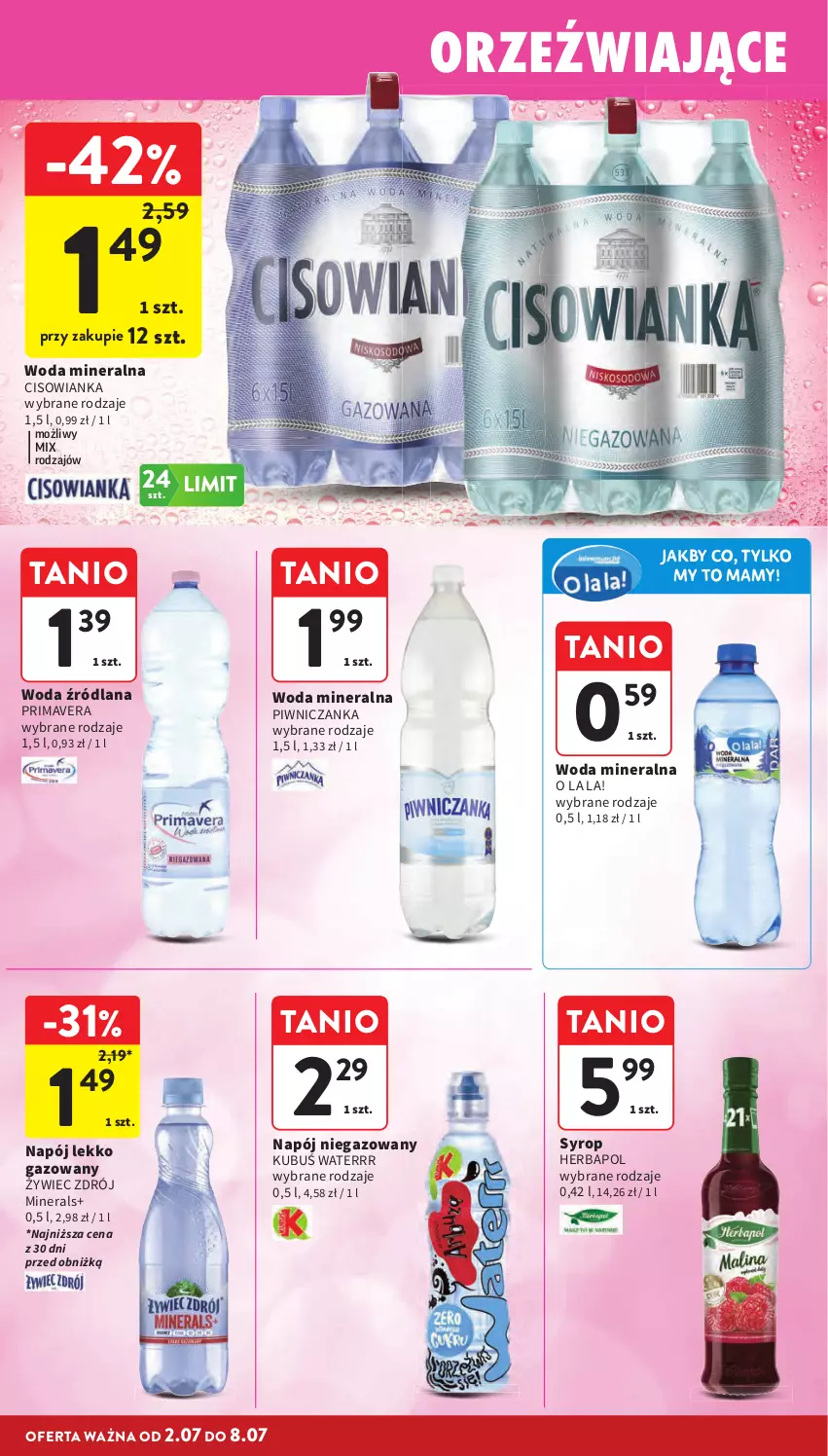 Gazetka promocyjna Intermarche - Gazetka promocyjna - ważna 02.06 do 08.07.2026 - strona 28 - produkty: Cisowianka, Herbapol, Kubuś, Kubuś Waterrr, LANA, Napój, Napój niegazowany, Prima, Primavera, Syrop, Woda, Woda mineralna