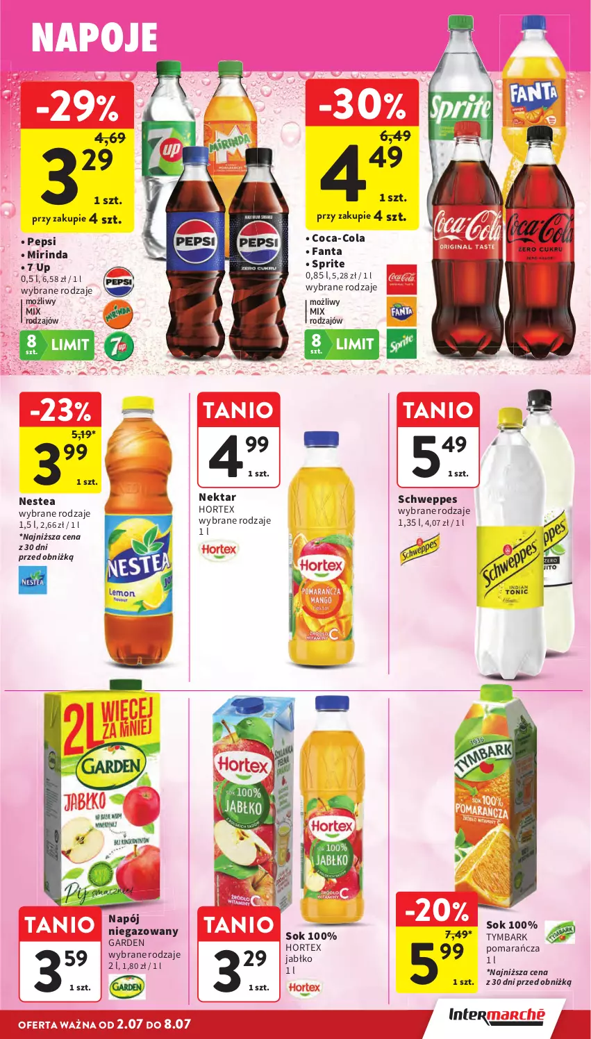 Gazetka promocyjna Intermarche - Gazetka promocyjna - ważna 02.06 do 08.07.2026 - strona 29 - produkty: Coca-Cola, Fa, Fanta, Hortex, Mirinda, Napój, Napój niegazowany, Napoje, Nektar, Nestea, Pepsi, Schweppes, Sok, Sprite, Tymbark