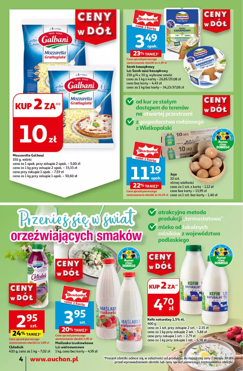 Gazetka promocyjna Auchan - Gazetka CENY W DÓŁ Moje Auchan - ważna 20.06 do 26.06.2024 - strona 6 - produkty: Galbani, Gra, Kefir, Kefir naturalny, Maślanka, Mozzarella, Sati, Ser, Serek, Serek kanapkowy