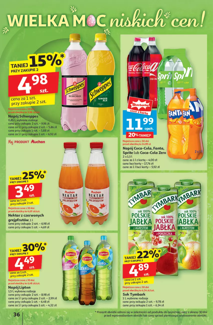 Gazetka promocyjna Auchan - WIELKA MOC Niskich Cen Hipermarket - ważna 10.04 do 19.04.2025 - strona 38 - produkty: Coca-Cola, Fa, Fanta, Grejpfrut, Jabłka, Lipton, Mus, Napój, Nektar, Schweppes, Sok, Sprite, Tymbark