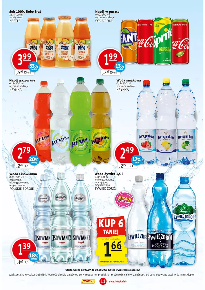 Gazetka promocyjna Prim Market - Gazetka - ważna 02.09 do 08.09.2021 - strona 11 - produkty: Cisowianka, Gin, Morela, Napój, Napój gazowany, Sok, Woda