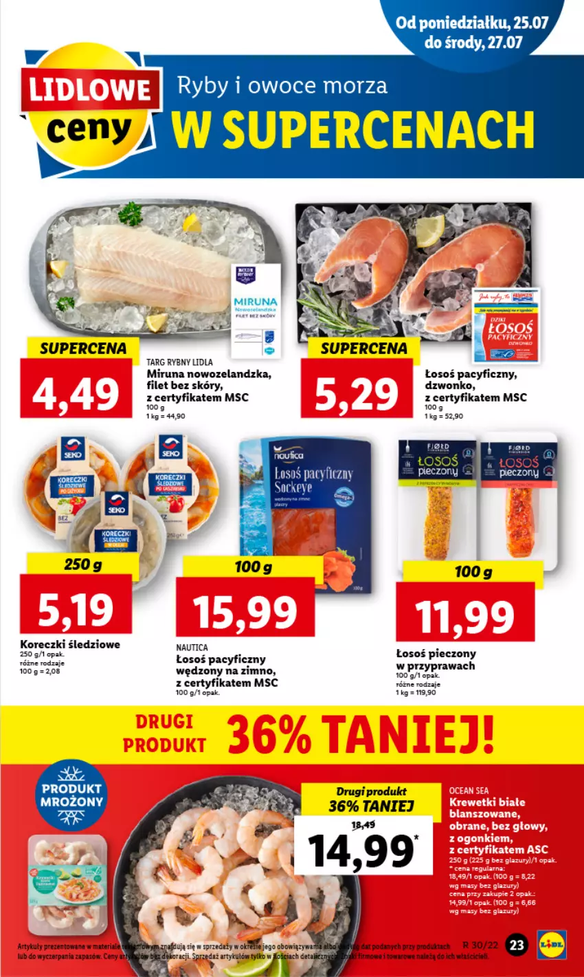 Gazetka promocyjna Lidl - GAZETKA - ważna 25.07 do 27.07.2022 - strona 27 - produkty: Koreczki śledziowe, Miruna, Owoce, Owoce morza, Piec, Ryby i owoce morza