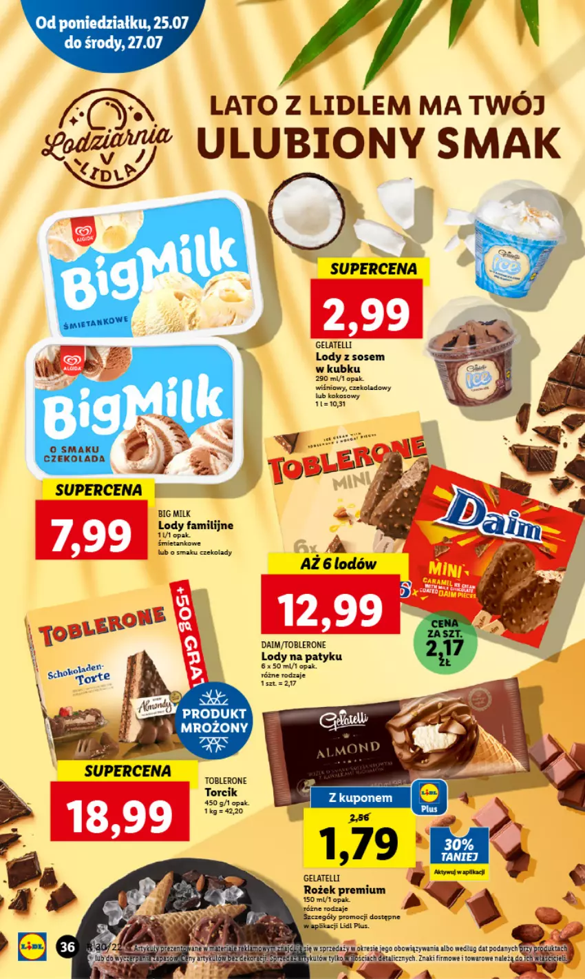 Gazetka promocyjna Lidl - GAZETKA - ważna 25.07 do 27.07.2022 - strona 40 - produkty: Big Milk, Fa, Kokos, Lody, Sos, Toblerone