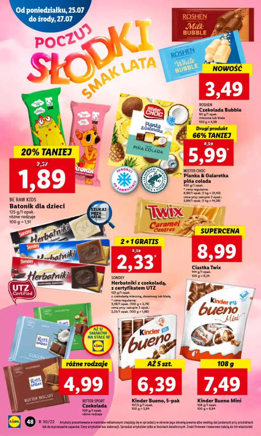 Gazetka promocyjna Lidl - GAZETKA - ważna 25.07 do 27.07.2022 - strona 52 - produkty: Baton, Ciastka, Czekolada, Dzieci, Gala, Galaretka, Gra, Herbatniki, LG, Por, Ritter Sport, Sport, Tonik, Twix