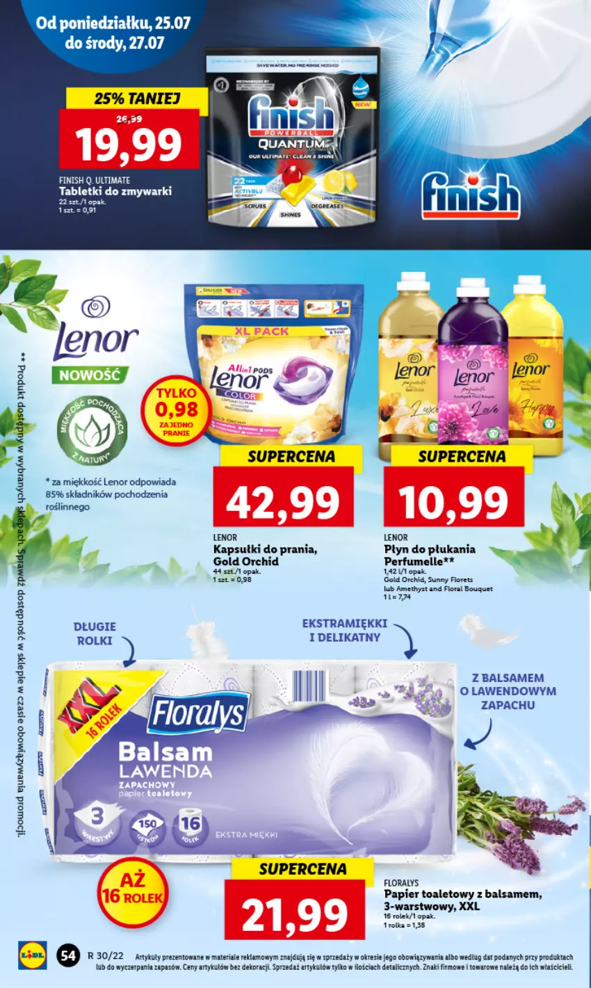 Gazetka promocyjna Lidl - GAZETKA - ważna 25.07 do 27.07.2022 - strona 58 - produkty: Fa, Flora, Kapsułki do prania, Lenor, LG, Papier, Papier toaletowy, Perfum, Płyn do płukania, Rolki, Tablet, Tabletki do zmywarki, Zmywarki