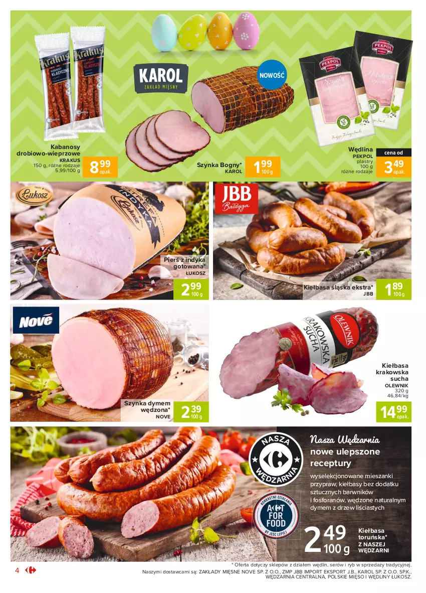 Gazetka promocyjna Carrefour - Gazetka Market - ważna 15.03 do 22.03.2021 - strona 4 - produkty: Kabanos, Kiełbasa, Kiełbasa krakowska, Kiełbasa śląska, Kosz, Krakus, Mięso, Olewnik, Pekpol, Por, Ser, Sport, Szynka, Wędlina