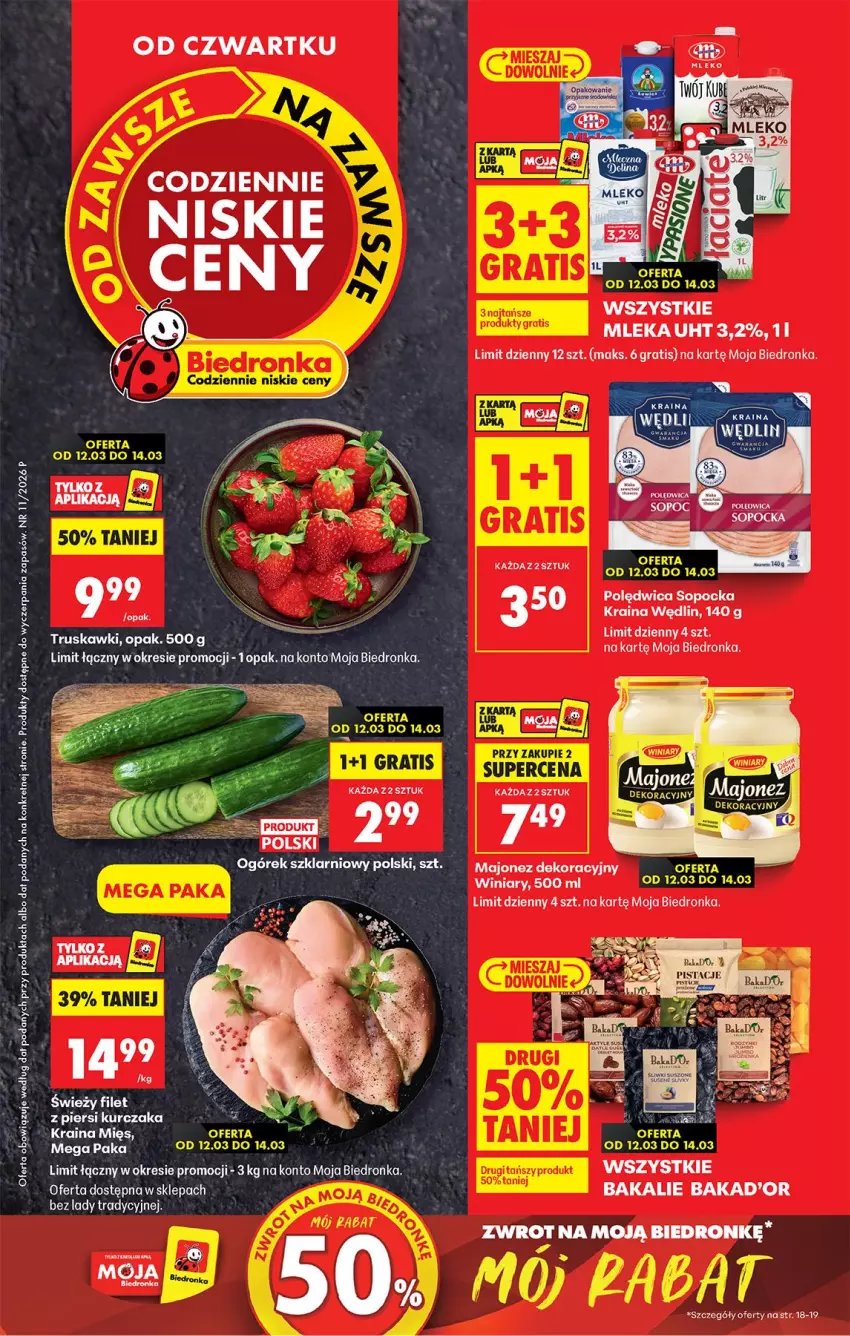 Gazetka promocyjna Biedronka - Od Czwartku - ważna 12.03 do 18.03.2026 - strona 1 - produkty: Filet z piersi kurczaka, Gra, Kret, Kurczak, Majonez, Ogórek, Polędwica, Truskawki, Winiary