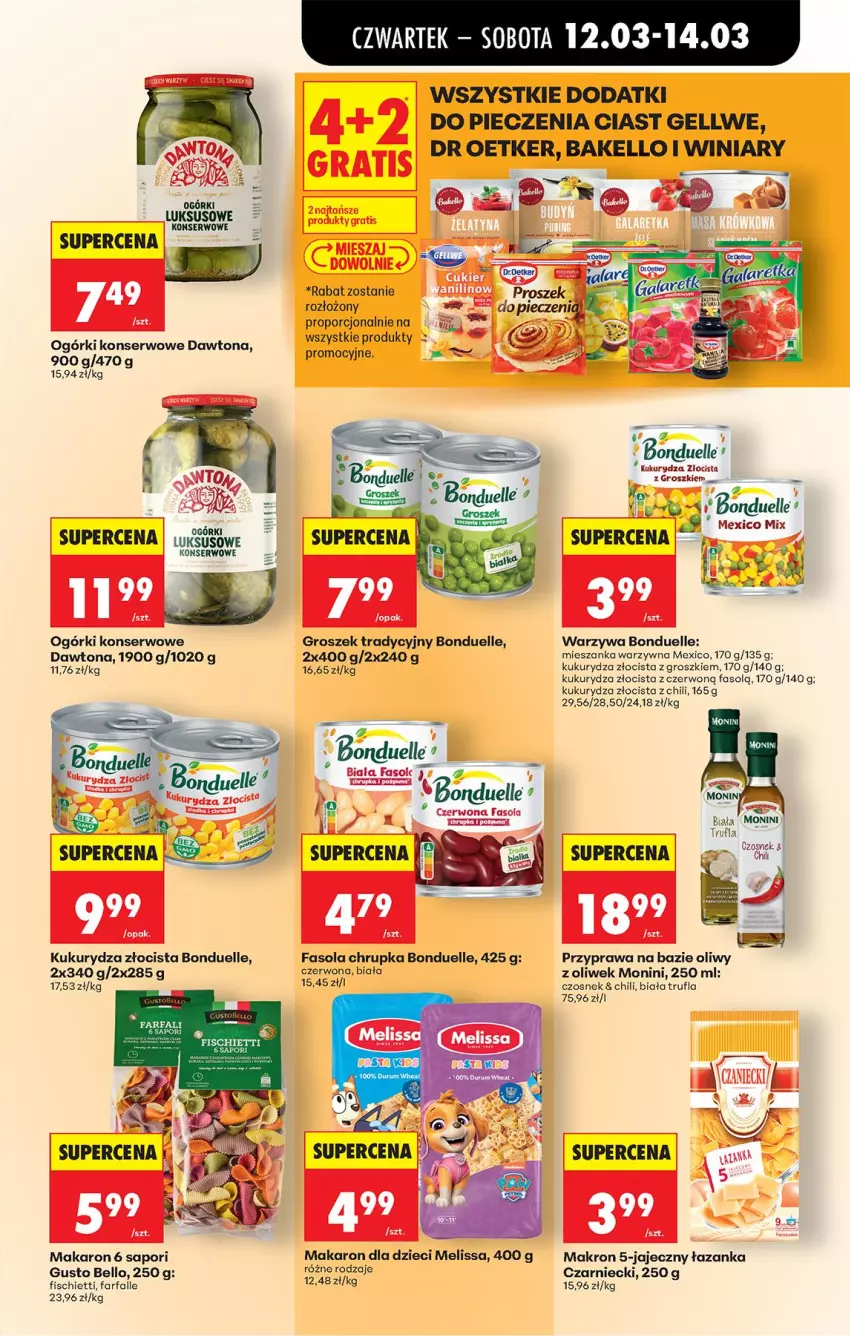 Gazetka promocyjna Biedronka - Od Czwartku - ważna 12.03 do 18.03.2026 - strona 49 - produkty: Bell, Bonduelle, Czosnek, Dawtona, Dzieci, Fa, Fasola, Gra, Groszek, Kukurydza, Makaron, Mieszanka warzyw, Monini, Ogórki konserwowe, Piec, Por, Ser, Warzywa, Winiary