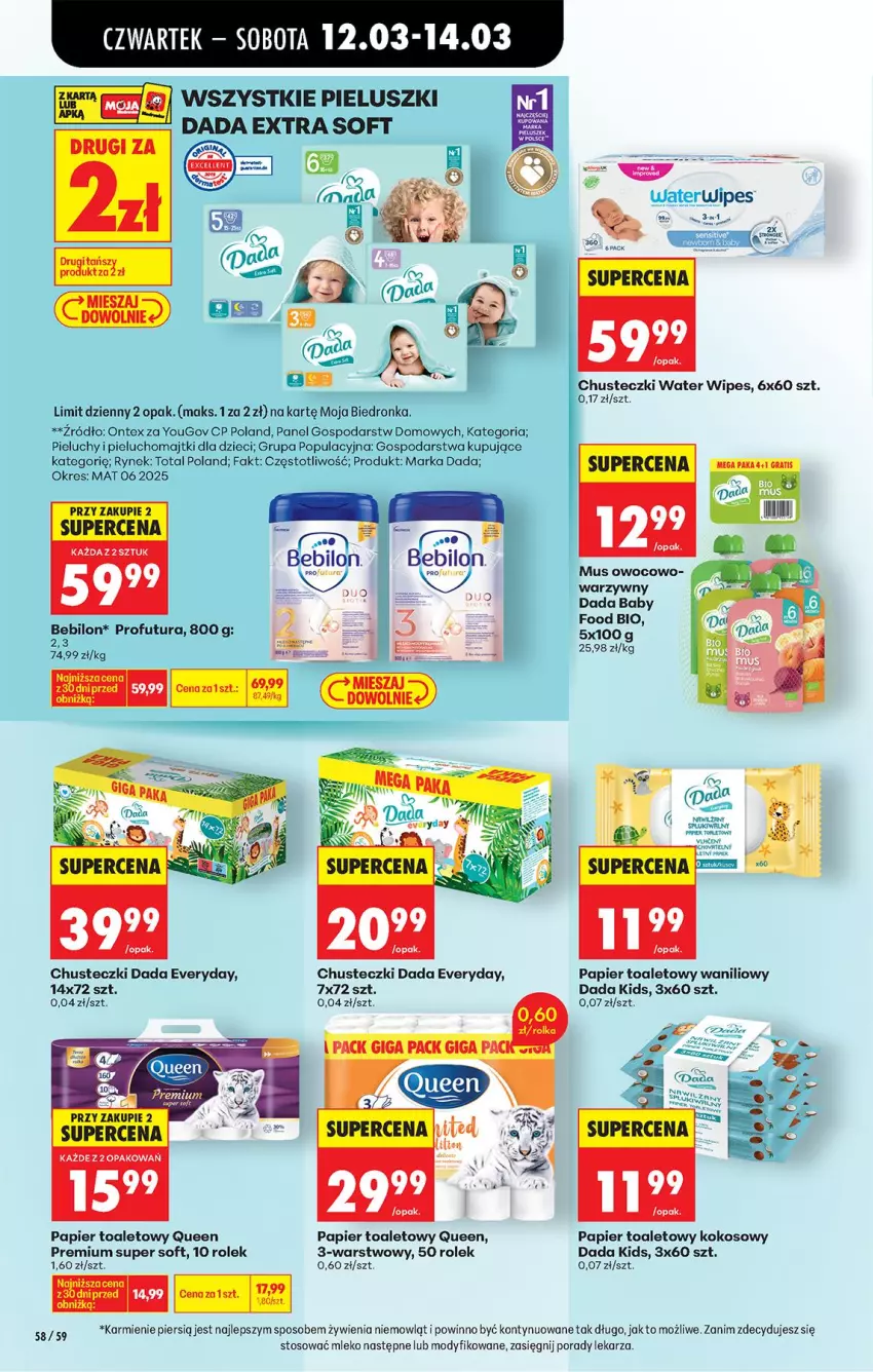 Gazetka promocyjna Biedronka - Od Czwartku - ważna 12.03 do 18.03.2026 - strona 70 - produkty: BEBILON, Chusteczki, Dada, Dzieci, Fa, Gra, Karmi, Kokos, Majtki, Mleko, Mus, O nas, Papier, Papier toaletowy, Pieluchomajtki, Pieluchy, Por, Ser