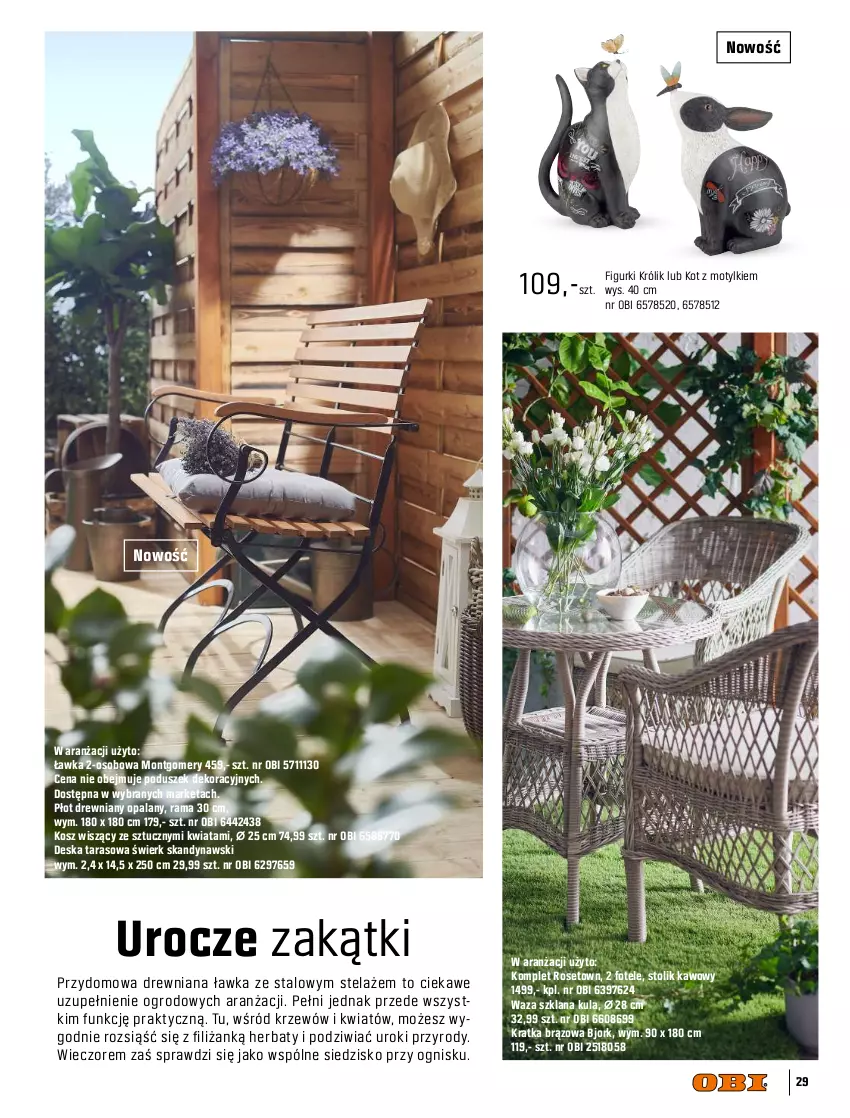 Gazetka promocyjna Obi - Ogród, Balkon, Taras - ważna 01.03 do 31.08.2021 - strona 29 - produkty: Fotel, Girlanda, Kosz, Królik, LANA, Rama, Siedzisko, Stół, Stolik, Stolik kawowy