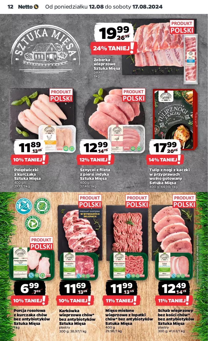 Gazetka promocyjna Netto - Od Poniedziałku - ważna 12.08 do 17.08.2024 - strona 12 - produkty: Karkówka wieprzowa, Kurczak, Mięso, Mięso mielone, Polędwiczki z kurczaka, Por, Schab wieprzowy