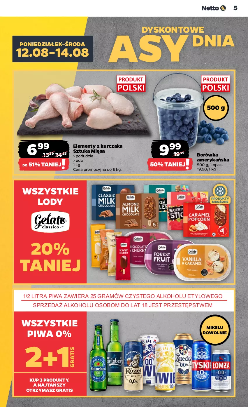 Gazetka promocyjna Netto - Od Poniedziałku - ważna 12.08 do 17.08.2024 - strona 5 - produkty: Borówka, Borówka amerykańska, Gra, Kurczak, Lody, Piwa, Produkty mrożone