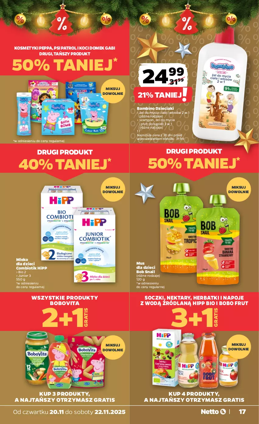 Gazetka promocyjna Netto - Od Czwartku - ważna 20.11 do 22.11.2025 - strona 17 - produkty: BoboVita, Dzieci, Gra, HiPP, Hipp Bio, Koc, Mleko, Mleko dla dzieci, Mus, Napoje, Nektar, Płyn do kąpieli, Psi Patrol, Szampon