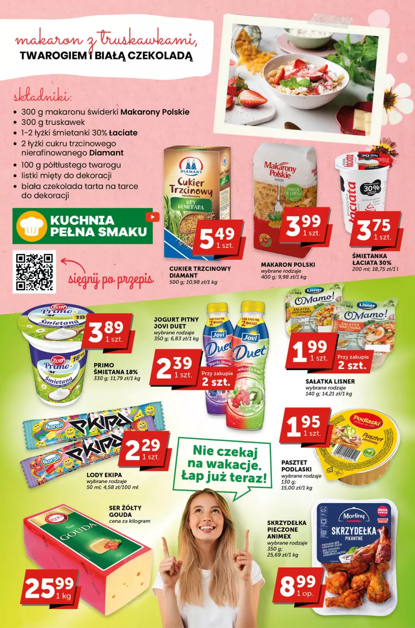 Gazetka promocyjna Groszek - ważna 01.06 do 13.06.2023 - strona 2 - produkty: Cukier, Cukier trzcinowy, Diamant, Gouda, Gra, Jogurt, Kuchnia, Lisner, Lody, Makaron, Podlaski, Sałat, Sałatka, Ser, Tarka