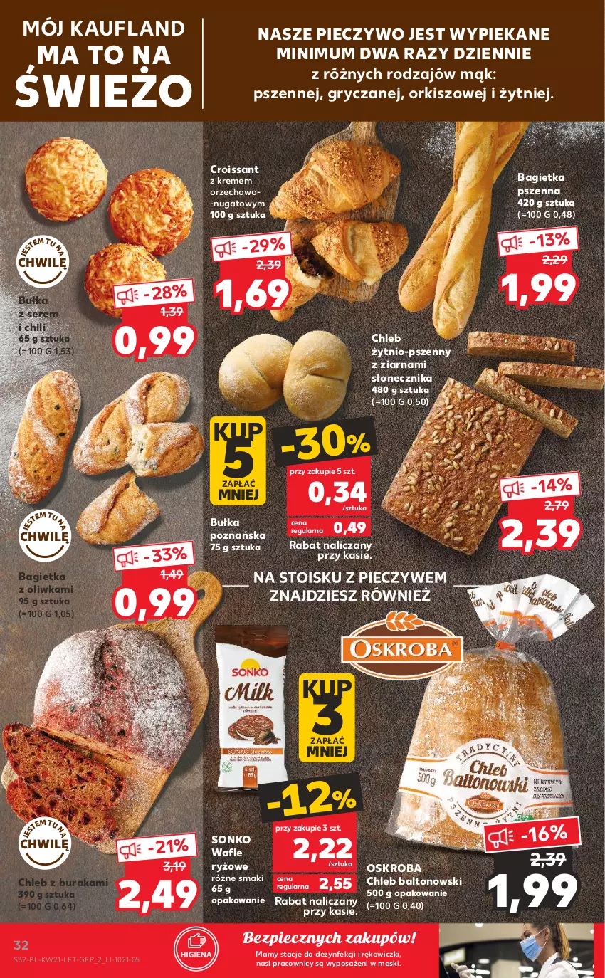 Gazetka promocyjna Kaufland - OFERTA TYGODNIA - ważna 27.05 do 01.06.2021 - strona 32 - produkty: Bagietka, Bagietka pszenna, Bułka, Chleb, Croissant, Gry, Piec, Pieczywo, Ryż, Ser, Sonko, Wafle