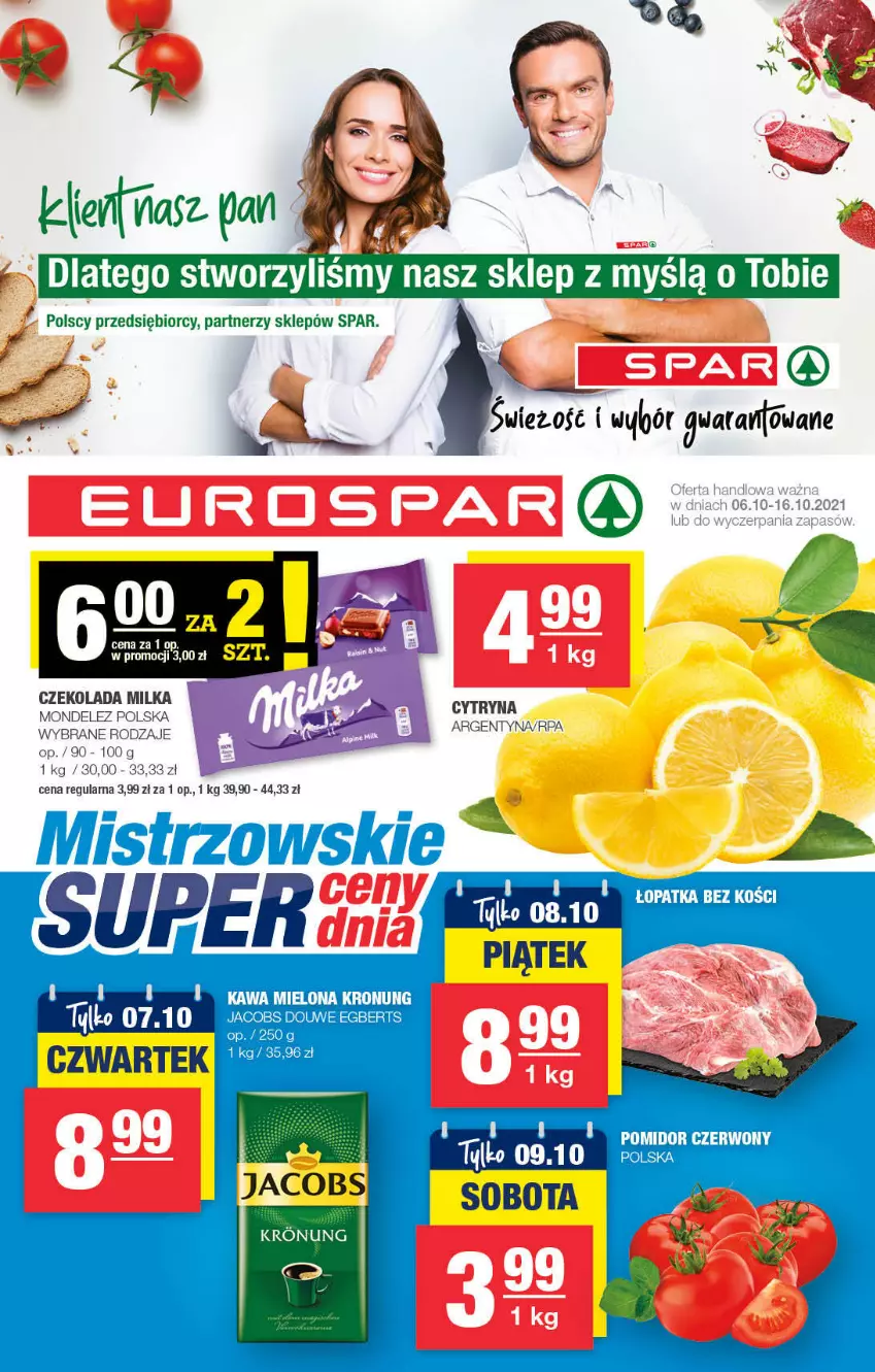 Gazetka promocyjna Spar - ważna 08.10 do 18.10.2021 - strona 1 - produkty: Czekolada, Jacobs, Milka