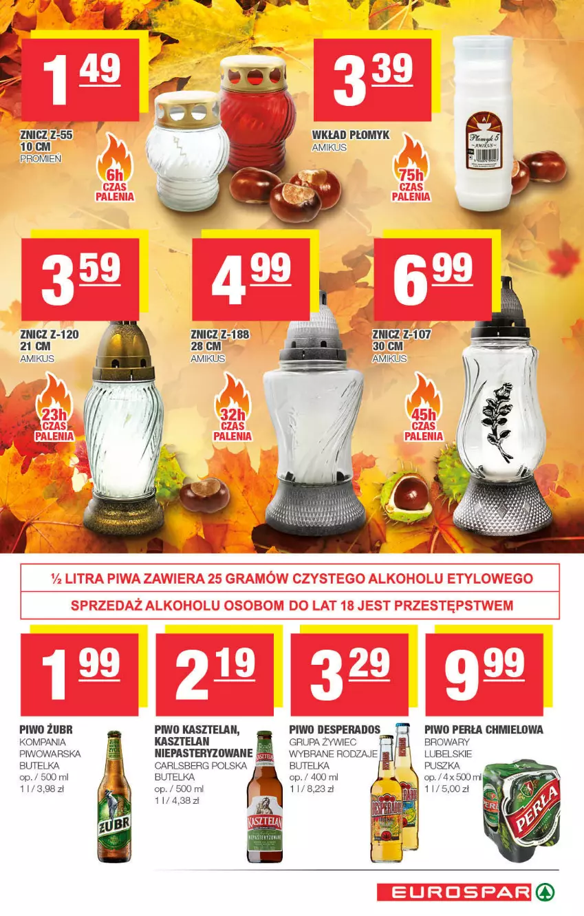 Gazetka promocyjna Spar - ważna 08.10 do 18.10.2021 - strona 13 - produkty: Carlsberg, Desperados, Kasztelan, Perła, Piwo, Znicz