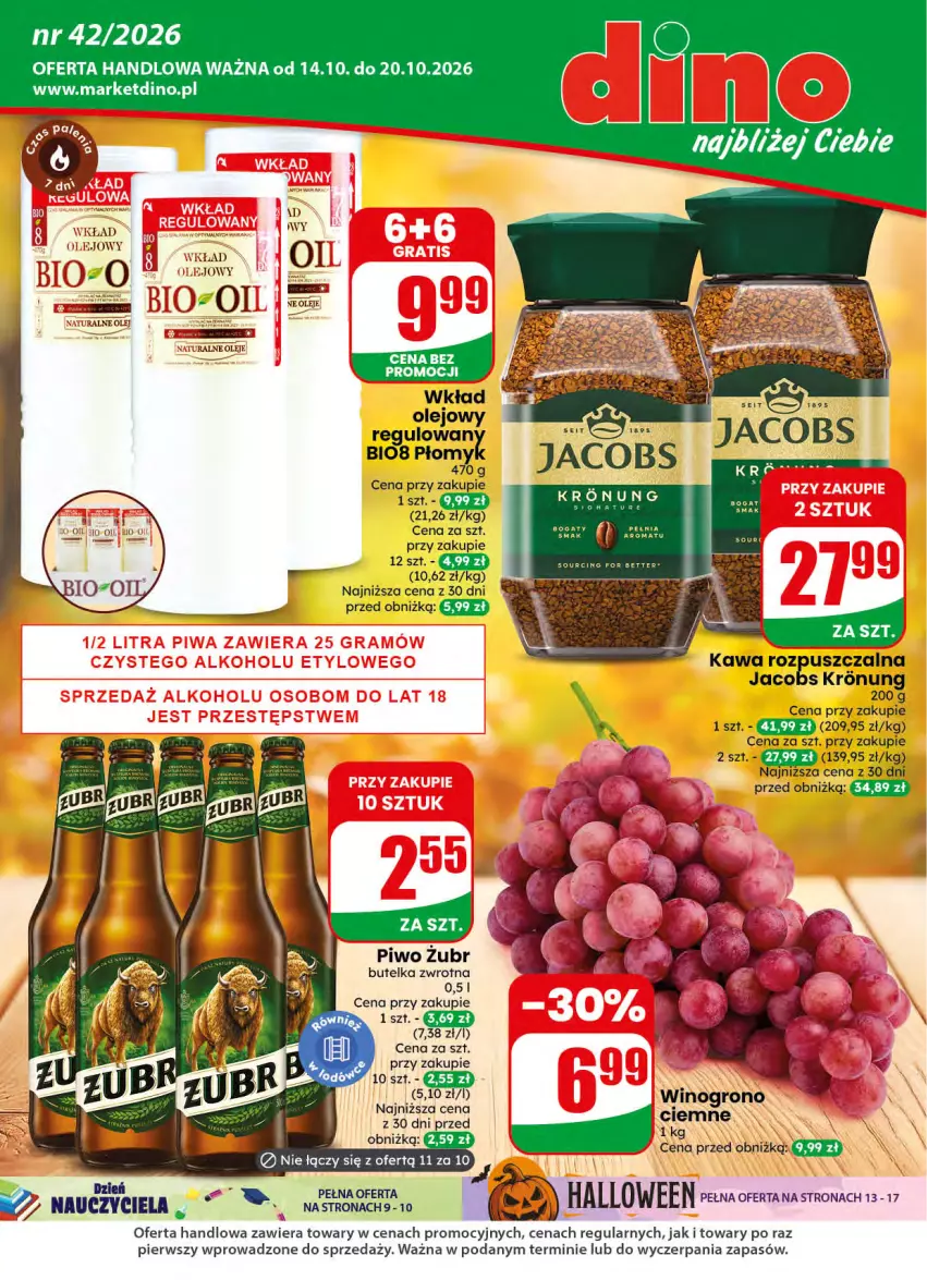 Gazetka promocyjna Dino - Gazetka 42 / 2026 - ważna 14.10 do 20.10.2026 - strona 1 - produkty: Jacobs, JBL, Kawa, Kawa rozpuszczalna, Olej, Piwo, Wino, Wkład olejowy