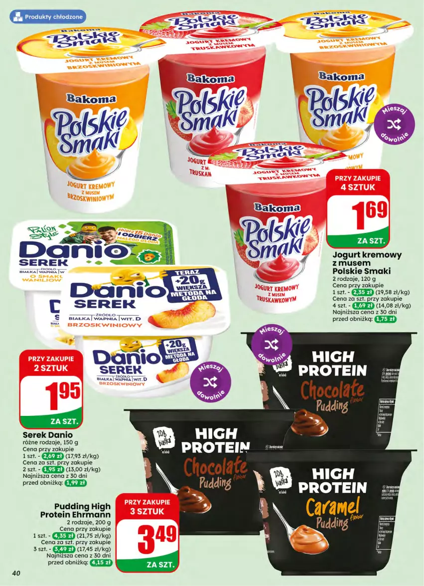 Gazetka promocyjna Dino - Gazetka 42 / 2026 - ważna 14.10 do 20.10.2026 - strona 40 - produkty: Bakoma, Danio, Gala, Jogurt, Mus, Pudding, Ser, Serek, Tera
