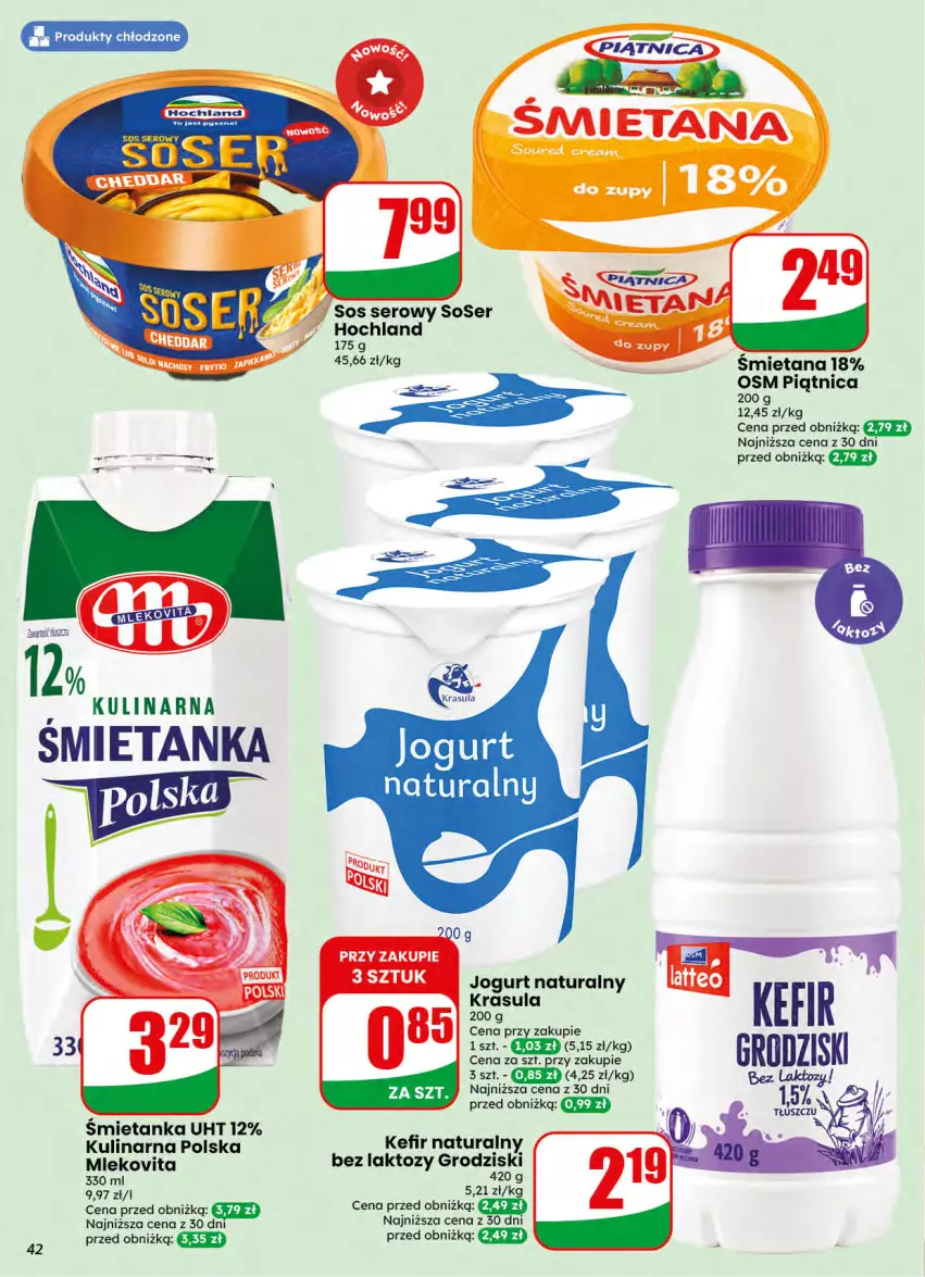 Gazetka promocyjna Dino - Gazetka 42 / 2026 - ważna 14.10 do 20.10.2026 - strona 42 - produkty: Hochland, Kefir, Kefir naturalny, Mleko, Mlekovita, Piątnica, Ser, Sos