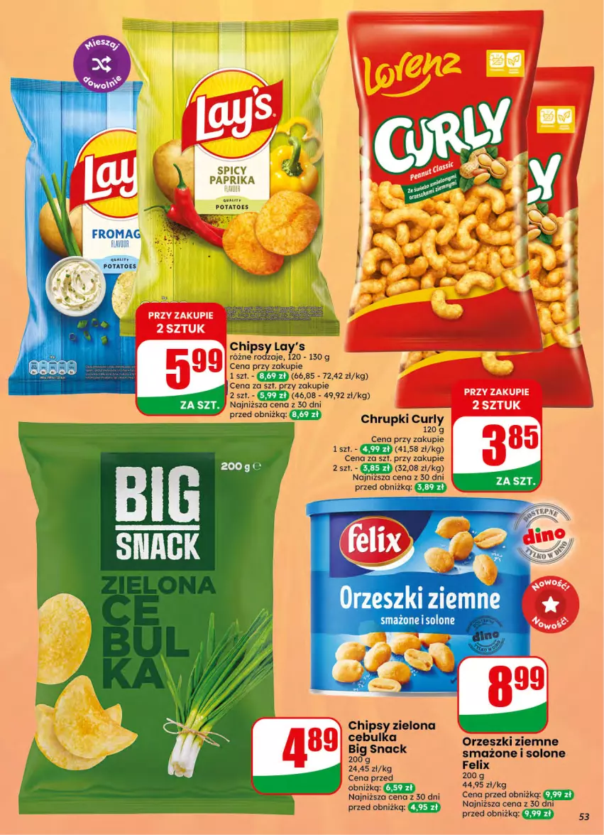 Gazetka promocyjna Dino - Gazetka 42 / 2026 - ważna 14.10 do 20.10.2026 - strona 53 - produkty: Chipsy, Chrupki, Felix, Orzeszki, Orzeszki ziemne