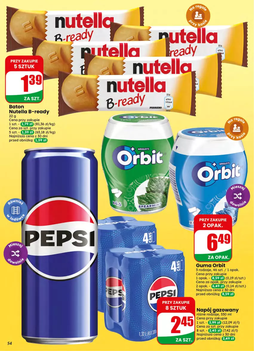 Gazetka promocyjna Dino - Gazetka 42 / 2026 - ważna 14.10 do 20.10.2026 - strona 54 - produkty: Baton, Napój, Napój gazowany, Nutella, Orbit