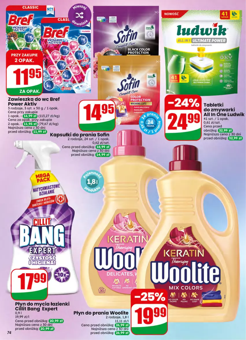 Gazetka promocyjna Dino - Gazetka 42 / 2026 - ważna 14.10 do 20.10.2026 - strona 74 - produkty: Bref, Cillit Bang, Fa, Kapsułki do prania, Ludwik, Płyn do prania, Woolite, Zawieszka do wc, Zmywarki