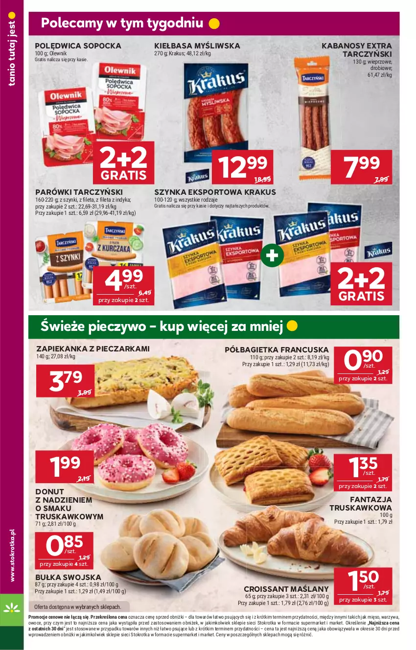 Gazetka promocyjna Stokrotka - Supermarket - ważna 18.09 do 24.09.2025 - strona 16 - produkty: Bagietka, Bułka, Croissant, Donut, Fa, Fanta, Gra, Kabanos, Kiełbasa, Krakus, Mięso, Olewnik, Owoce, Parówki, Piec, Pieczarka, Pieczywo, Półbagietka, Polędwica, Por, Sport, Szynka, Tarczyński, Warzywa, Zapiekanka