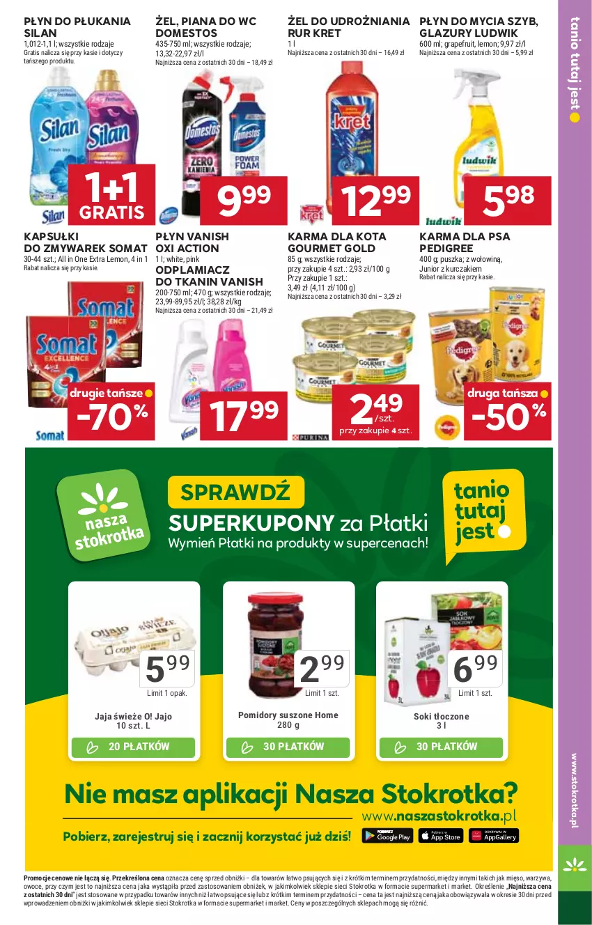 Gazetka promocyjna Stokrotka - Supermarket - ważna 18.09 do 24.09.2025 - strona 37 - produkty: Domestos, Gourmet Gold, Gra, Jaja, Kret, Kurczak, Lazur, Ludwik, Mięso, Odplamiacz, Owoce, Pedigree, Płyn do mycia, Płyn do płukania, Pomidory, Silan, Sok, Somat, Vanish, Warzywa