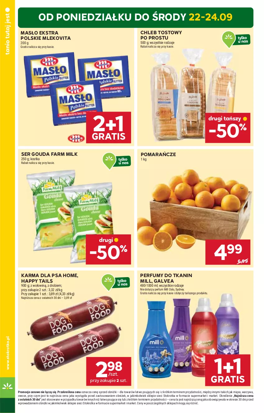 Gazetka promocyjna Stokrotka - Supermarket - ważna 18.09 do 24.09.2025 - strona 4 - produkty: Chleb, Chleb tostowy, Fa, Farm Milk, Gouda, Gra, Masło, Mięso, Mleko, Mlekovita, Owoce, Perfum, Pomarańcze, Ser, Vita C, Warzywa