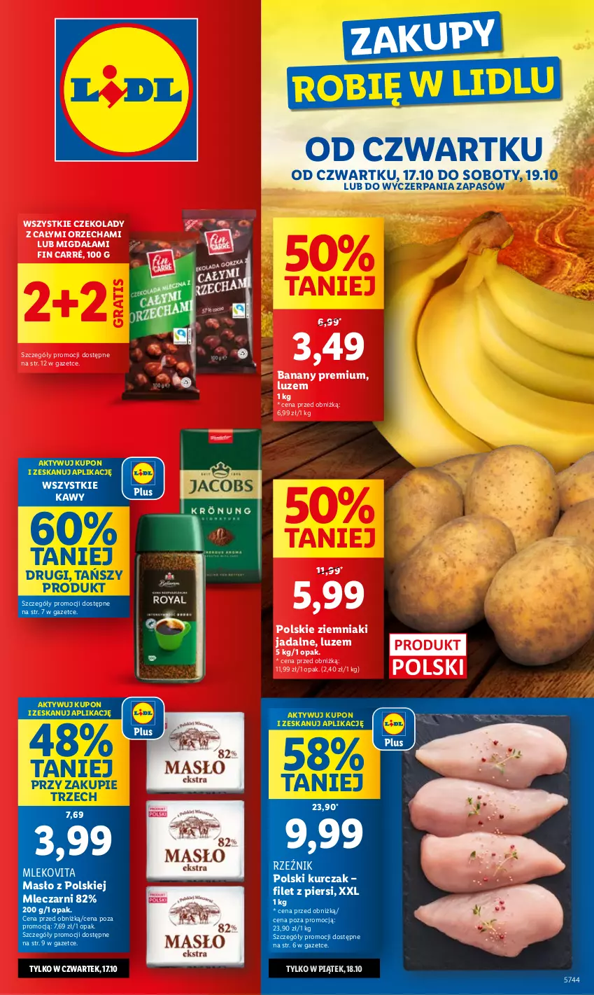 Gazetka promocyjna Lidl - GAZETKA - ważna 17.10 do 19.10.2024 - strona 1 - produkty: Banany, Gra, Kurczak, LG, Masło, Mleko, Mlekovita, Sok, Ziemniaki