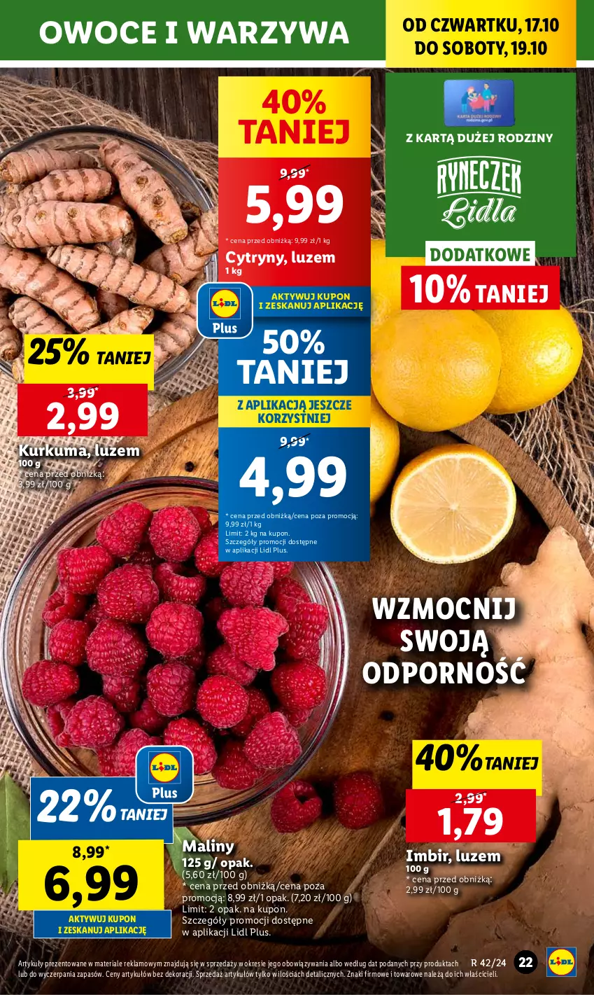 Gazetka promocyjna Lidl - GAZETKA - ważna 17.10 do 19.10.2024 - strona 23 - produkty: Chleb, Cytryny, Imbir, Kurkuma, Maliny, Owoce, Por, Ser, Warzywa