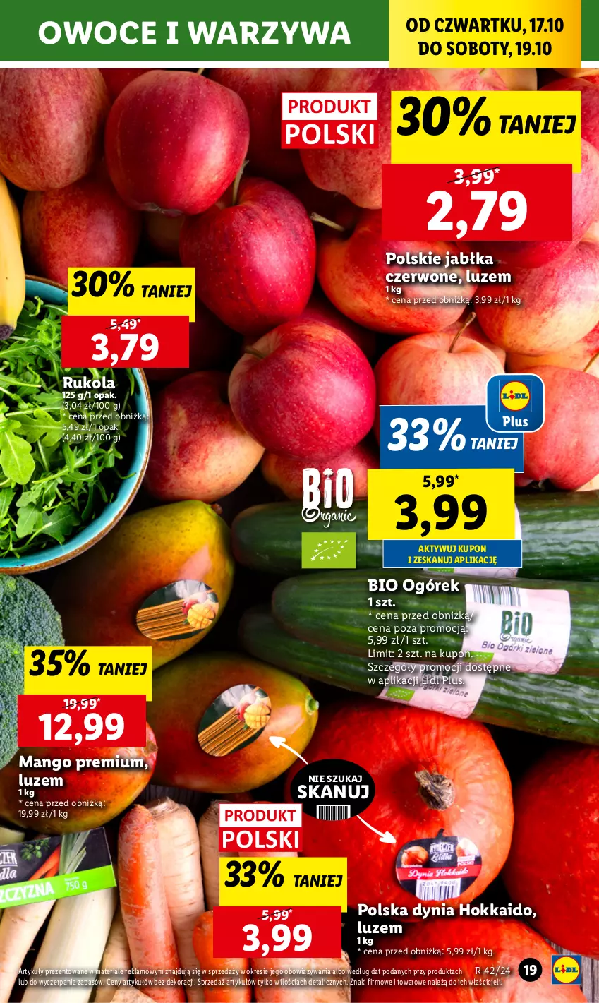 Gazetka promocyjna Lidl - GAZETKA - ważna 17.10 do 19.10.2024 - strona 25 - produkty: Jabłka, Mango, Ogórek, Owoce, Rukola, Warzywa