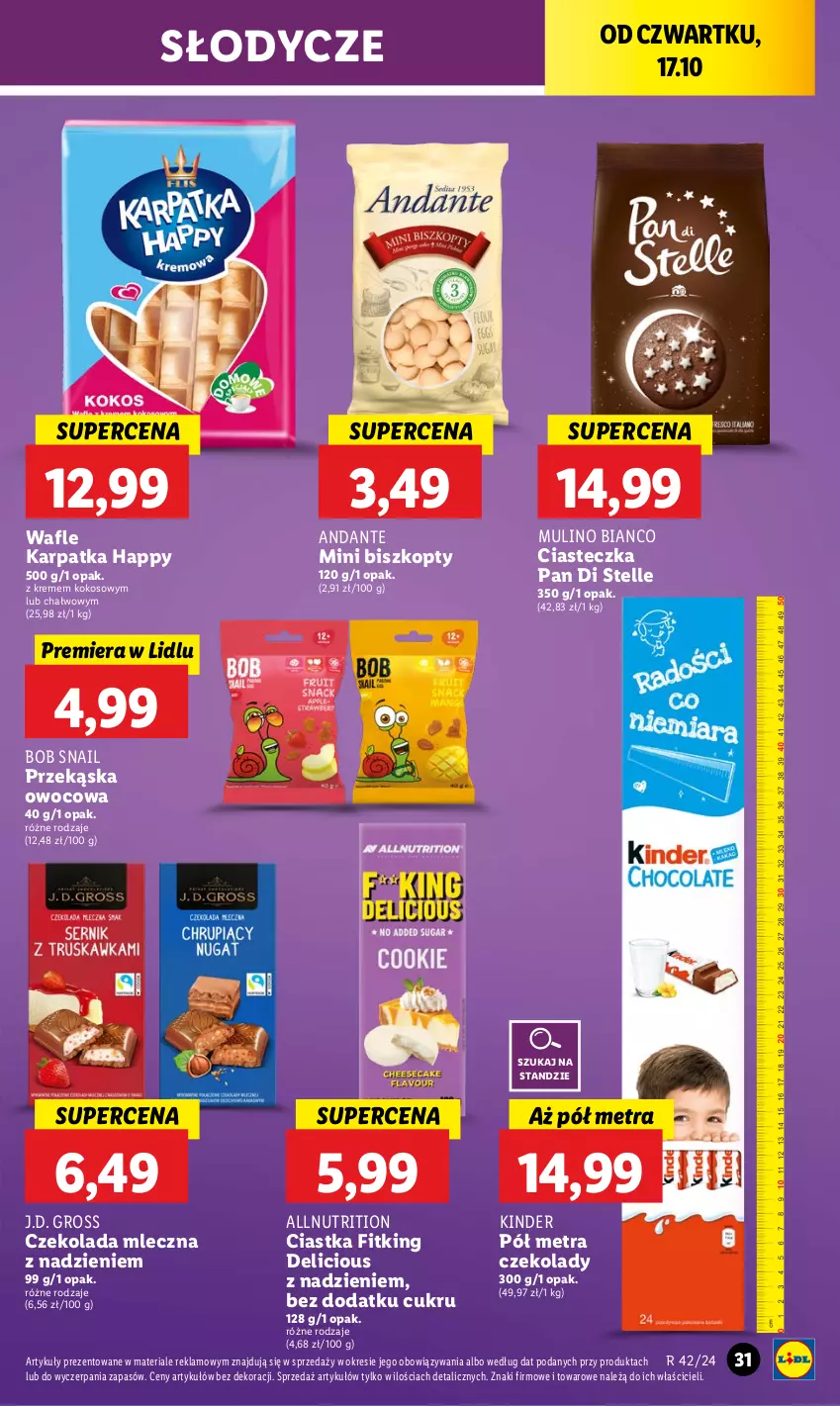 Gazetka promocyjna Lidl - GAZETKA - ważna 17.10 do 19.10.2024 - strona 37 - produkty: Biszkopty, Ciastka, Czekolada, Czekolada mleczna, Karp, Kinder, Kokos, Wafle