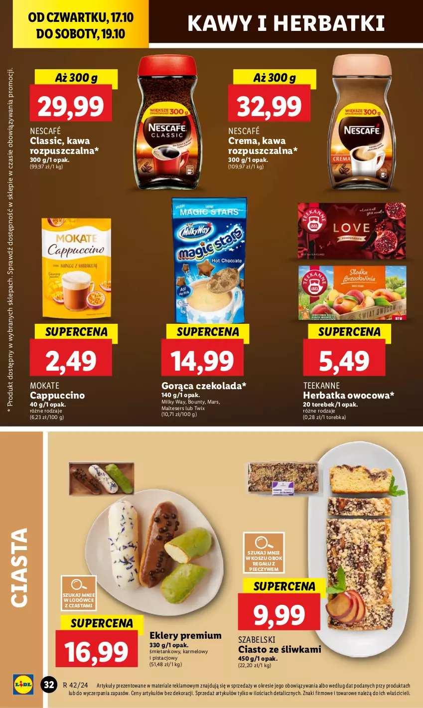 Gazetka promocyjna Lidl - GAZETKA - ważna 17.10 do 19.10.2024 - strona 38 - produkty: Bounty, Cappuccino, Czekolada, Kawa, Kawa rozpuszczalna, Kosz, Mars, Milky Way, Nescafé, Piec, Regał, Ser, Teekanne, Torebka, Twix