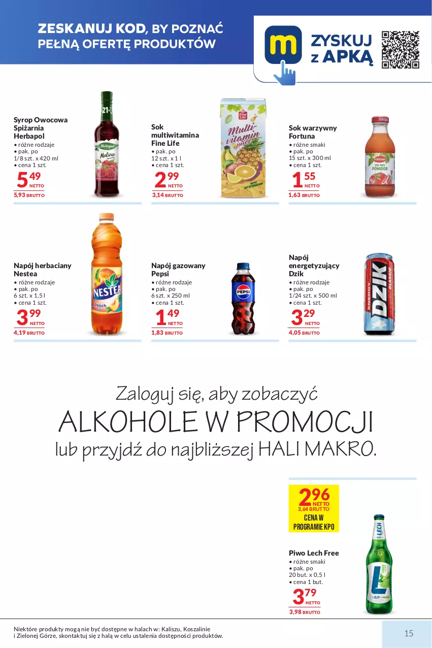 Gazetka promocyjna Makro - Mega oferty dla Twojego Sklepu - ważna 29.09 do 12.10.2026 - strona 15 - produkty: Alkohole, Desperados, Fortuna, Gra, Herbapol, JBL, Kosz, Napój, Napój gazowany, Nestea, Pepsi, Pilsner Urquell, Piwo, Sok, Syrop, Szal, Tatra