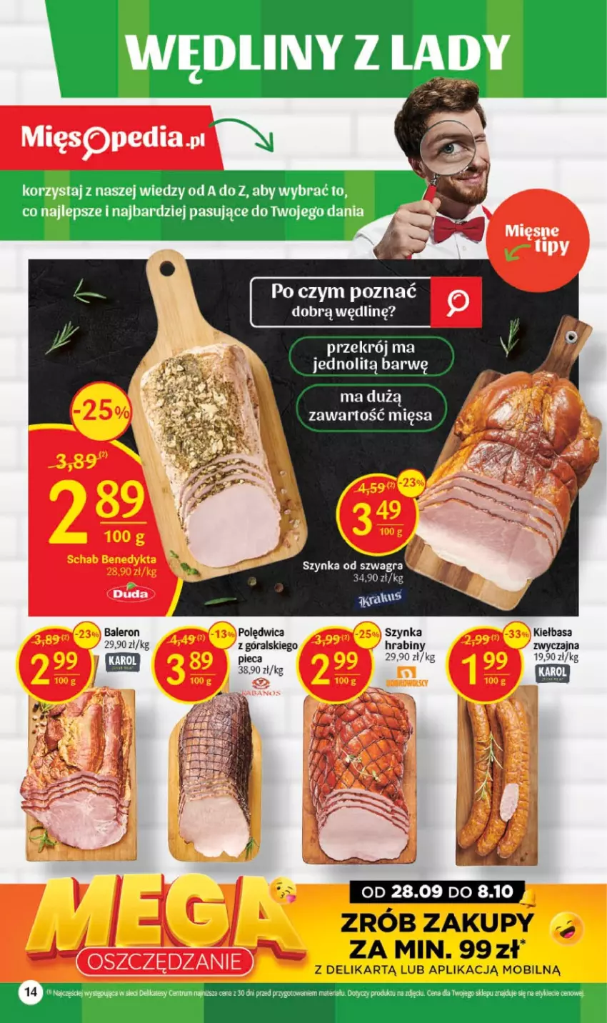 Gazetka promocyjna Delikatesy Centrum - Gazetka DC38 czw-sr - ważna 28.09 do 04.10.2023 - strona 14 - produkty: Gra, Kiełbasa, Piec, Polędwica, Rum, Szynka