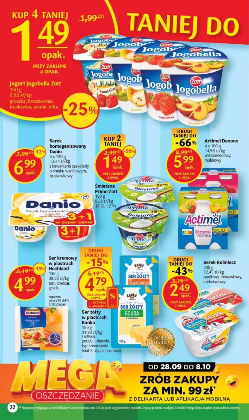 Gazetka promocyjna Delikatesy Centrum - Gazetka DC38 czw-sr - ważna 28.09 do 04.10.2023 - strona 22 - produkty: Actimel, Danone, Gouda, Kawa, Miecz, Mobil, Rum, Ser, Serek