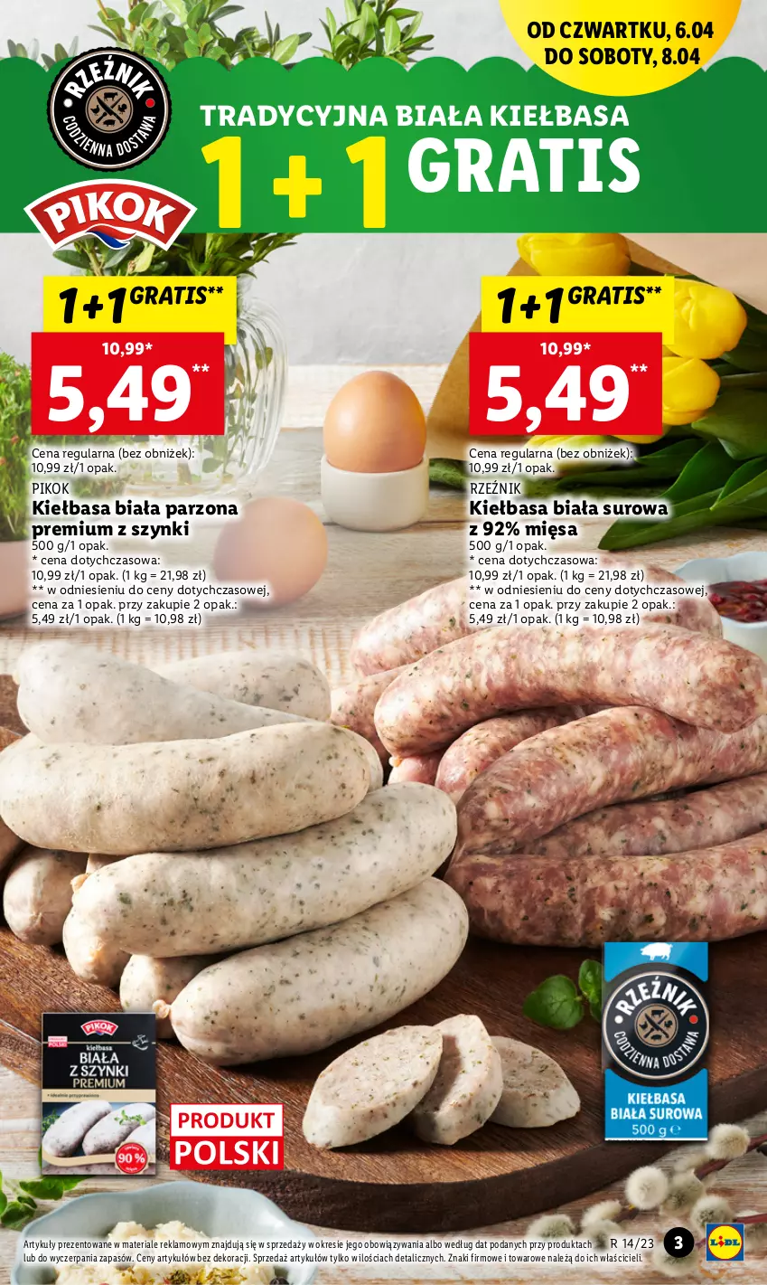 Gazetka promocyjna Lidl - GAZETKA - ważna 06.04 do 08.04.2023 - strona 3 - produkty: Gra, Kiełbasa, Kiełbasa biała, PIKOK