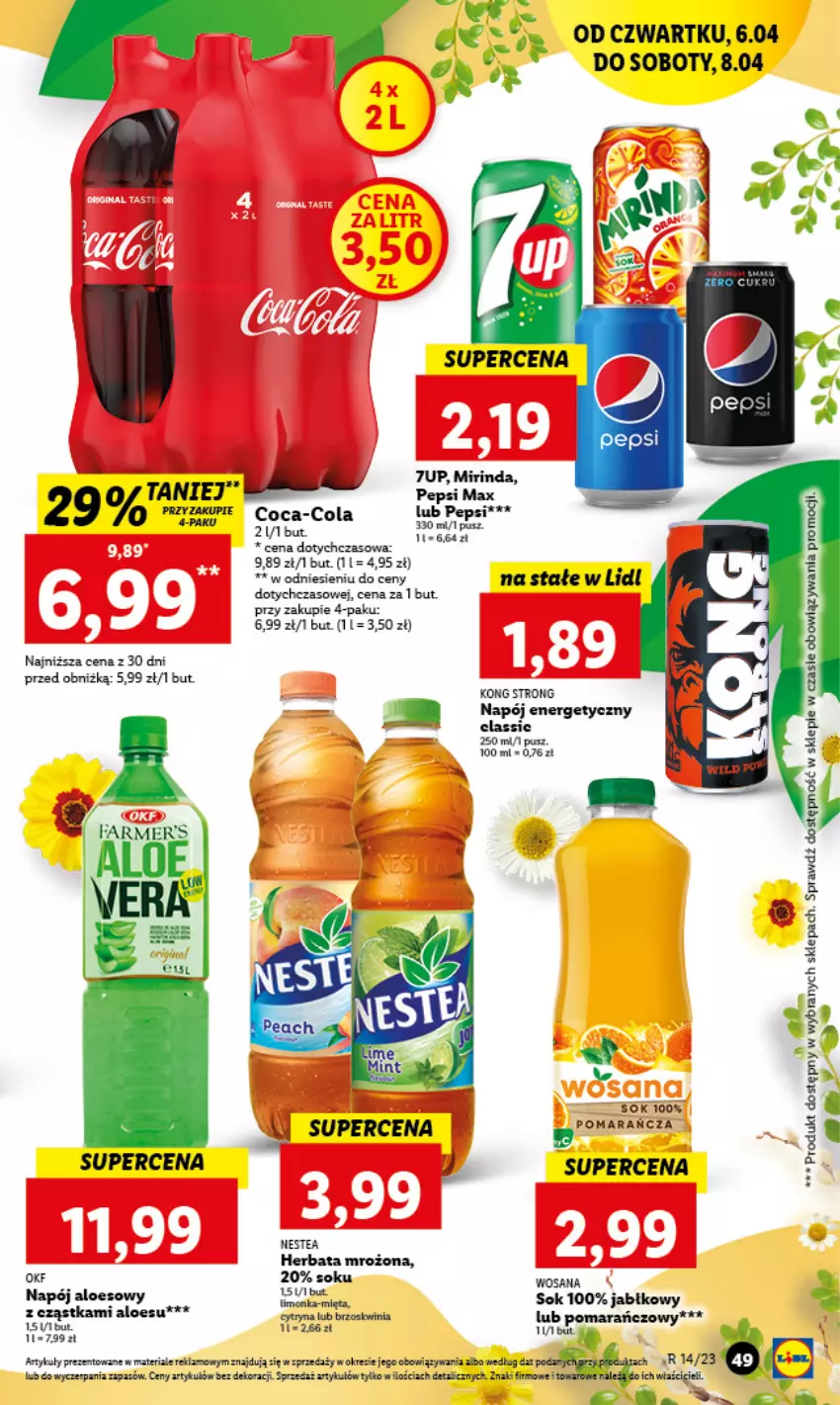 Gazetka promocyjna Lidl - GAZETKA - ważna 06.04 do 08.04.2023 - strona 51 - produkty: Coca-Cola, Herbata, Napój, Napój energetyczny, Nestea, Pepsi, Sok, Wosana