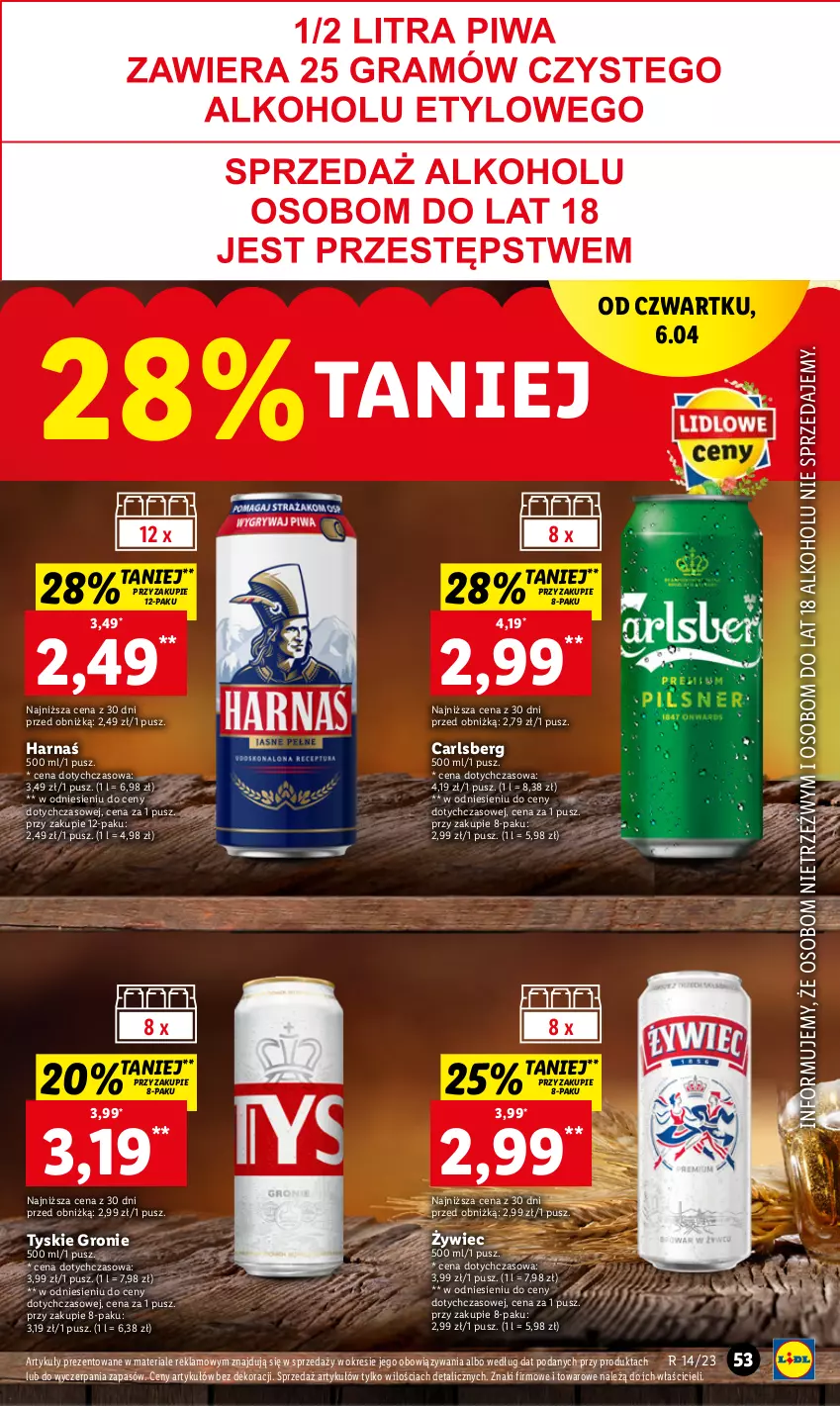 Gazetka promocyjna Lidl - GAZETKA - ważna 06.04 do 08.04.2023 - strona 55 - produkty: Carlsberg, Harnaś, Heineken, Kasztelan, Tyskie