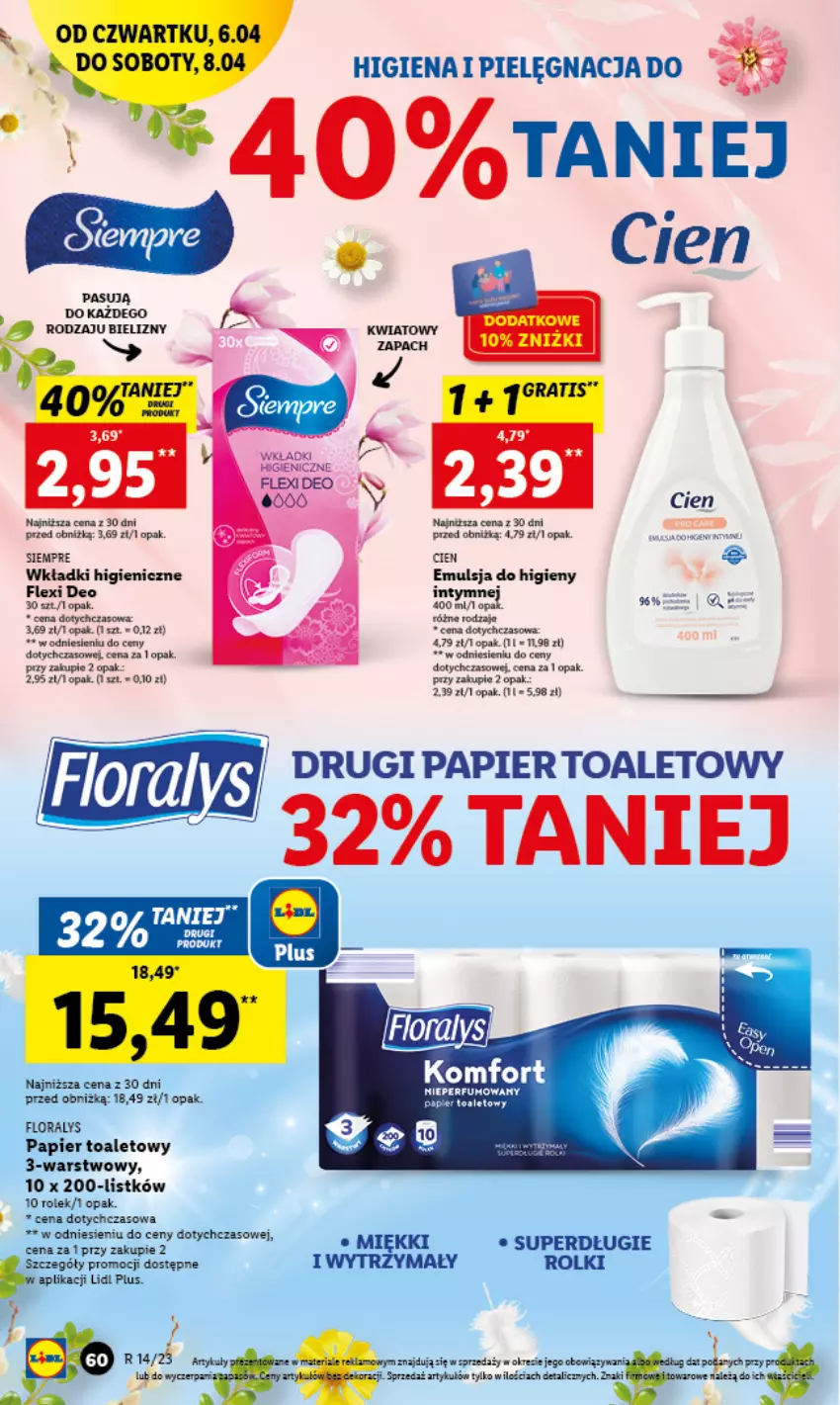 Gazetka promocyjna Lidl - GAZETKA - ważna 06.04 do 08.04.2023 - strona 62 - produkty: Emulsja, Flora, NBA, Papier, Papier toaletowy, Perfum, Rolki, Wkładki