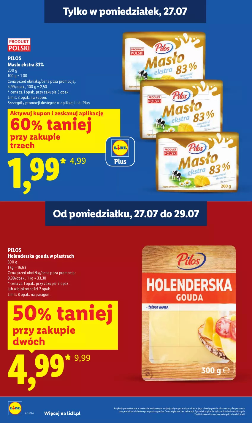 Gazetka promocyjna Lidl - Gazetka ważna od 27.07 do 29.07 - ważna 27.07 do 29.07.2026 - strona 10 - produkty: Gouda, Masło, Pilos