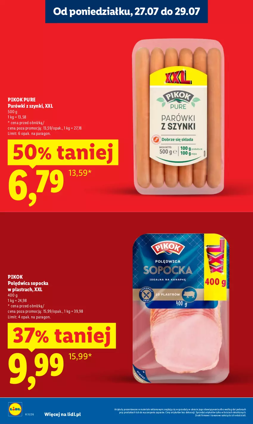 Gazetka promocyjna Lidl - Gazetka ważna od 27.07 do 29.07 - ważna 27.07 do 29.07.2026 - strona 14 - produkty: Parówki, Parówki z szynki, PIKOK, Polędwica, Pur