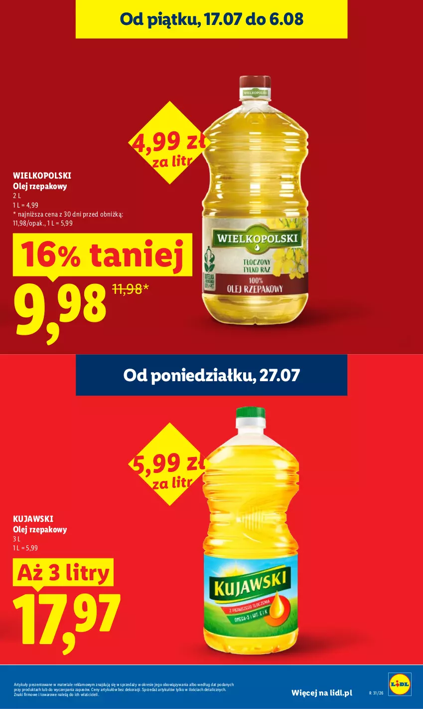 Gazetka promocyjna Lidl - Gazetka ważna od 27.07 do 29.07 - ważna 27.07 do 29.07.2026 - strona 15 - produkty: Kujawski, Olej, Olej rzepakowy